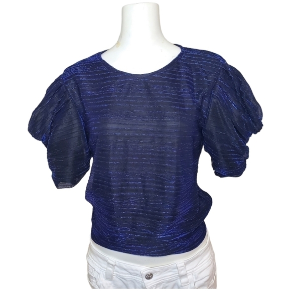 ZATA Blouse Metallic Sparkles and Puffed Sleeves Size M - Picture 1 of 9